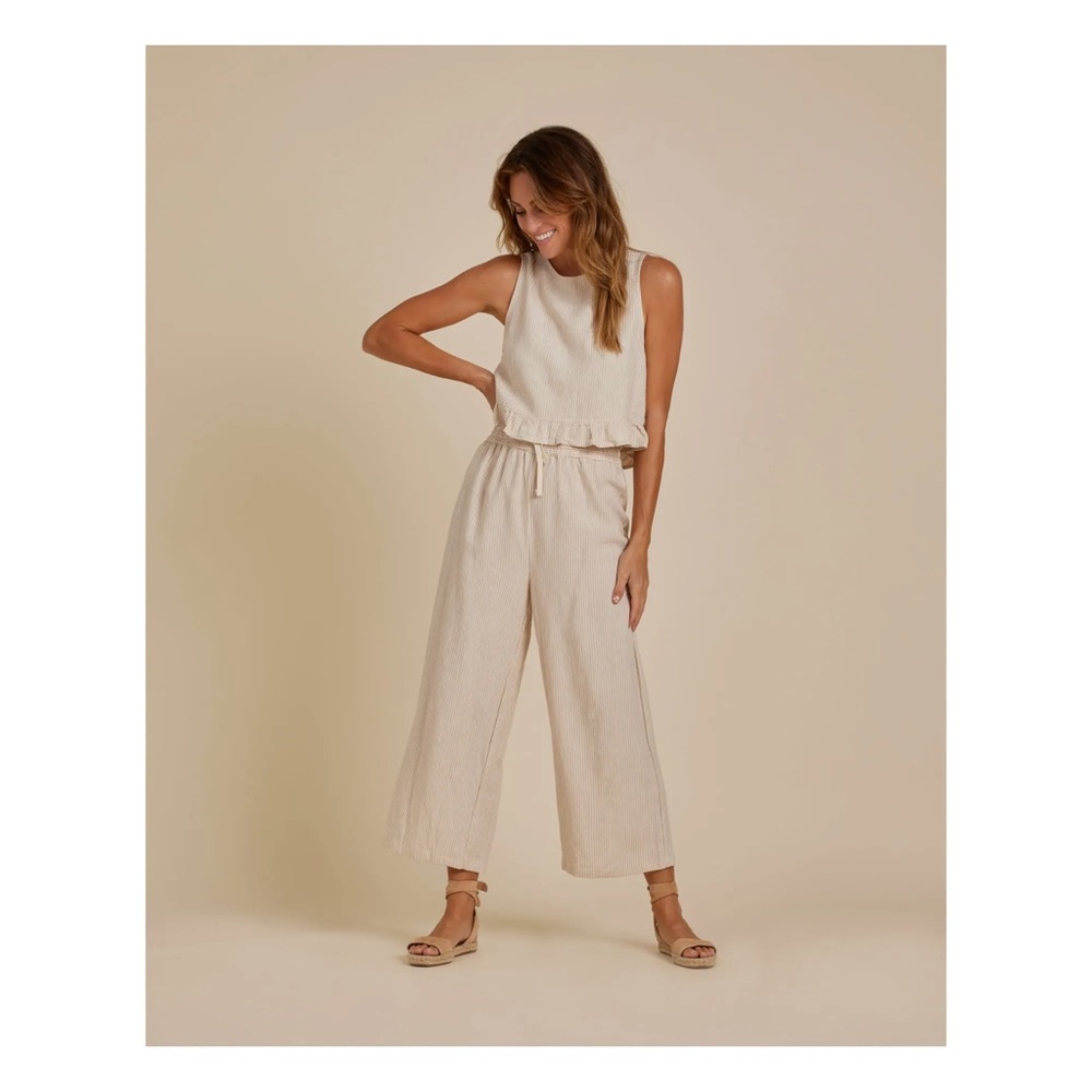 RYLEE + CRU Wide legged Striped Linen Pants in Sand size Medium